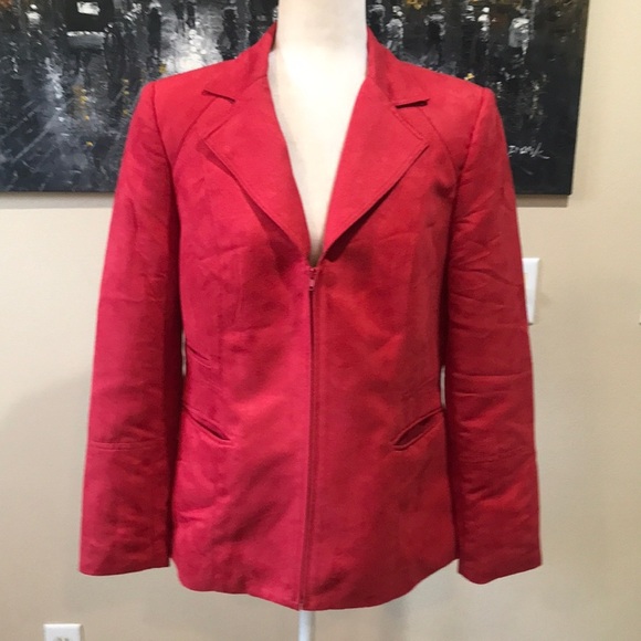 Nygard Red Zipper Front Soft Faux Suede Jacket w/Front Pockets and Wide Lapel-12 - Picture 1 of 16